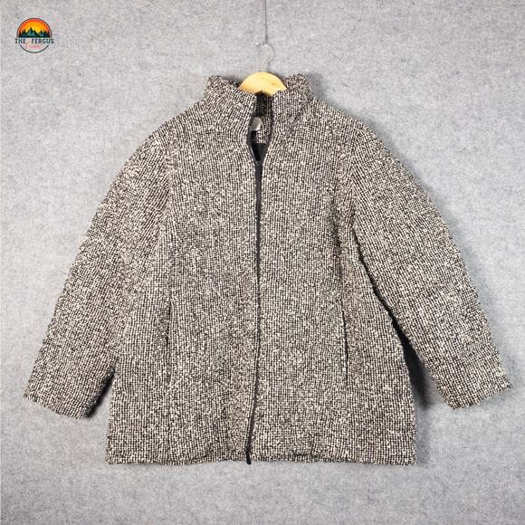 Chico's Tweed Jacket Black White Full-Zip Wool Blend Puffer Women Size 20/22 - Picture 1 of 10